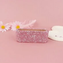 1pc Bling Diamond Encrusted Card Holder Business Card Display Holder Desk Storage Holder Diamond Encrusted Premium Desktop Card Holder For Invitation Cards And Party Event Card Organizer, Office Supplies