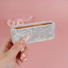 1pc Bling Diamond Encrusted Card Holder Business Card Display Holder Desk Storage Holder Diamond Encrusted Premium Desktop Card Holder For Invitation Cards And Party Event Card Organizer, Office Supplies