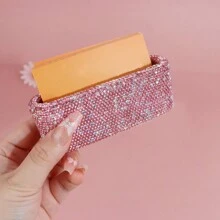 1pc Bling Diamond Encrusted Card Holder Business Card Display Holder Desk Storage Holder Diamond Encrusted Premium Desktop Card Holder For Invitation Cards And Party Event Card Organizer, Office Supplies