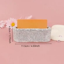 1pc Bling Diamond Encrusted Card Holder Business Card Display Holder Desk Storage Holder Diamond Encrusted Premium Desktop Card Holder For Invitation Cards And Party Event Card Organizer, Office Supplies
