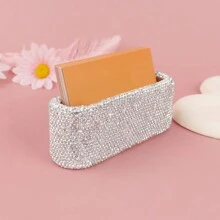 1pc Bling Diamond Encrusted Card Holder Business Card Display Holder Desk Storage Holder Diamond Encrusted Premium Desktop Card Holder For Invitation Cards And Party Event Card Organizer, Office Supplies