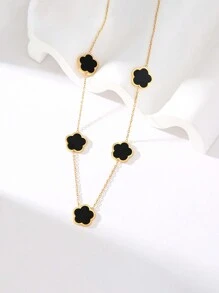 RAYQUEEN 1pc Stainless Steel Five-Petal Pendant Necklace, Versatile Fashion Jewelry For Daily Wear, Suitable As Gift - Yellow Gold - View 2