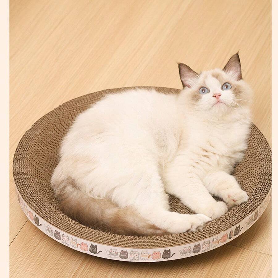 耐用的猫抓板与猫床集成，保护沙发免受猫抓伤，大型椭圆形猫抓板 - 棕色 - 查看 1