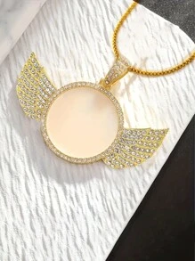 1PC Personalized Custom Memory Angel Wings Round Colorful Photo Pendant Necklace Simple Alloy Neck Chain Jewelry Vibrant Photo Necklace - Customizable Round Hip Hop Pendant With Colorful Printing - Unique Commemorative Gift For Loved Ones, Gold, Rose Gold, Silver, Stylish, Colorful, Vintage, Simple, Unisex, Casual, For Anniversaries, For Birthdays, For Graduation, For Prom, For Party, Stainless Steel Jewelry