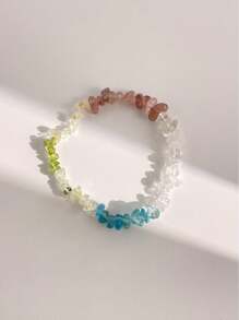 1 Pc Fashionable And Colorful Natural Crystal Crushed Stone Bracelet, Including Strawberry Crystal, White Crystal, Apatite, Grape Stone, Peridot, Citrine, Suitable For Women's Daily Wear, Comes With A Gift Box And Jewelry Storage Bag