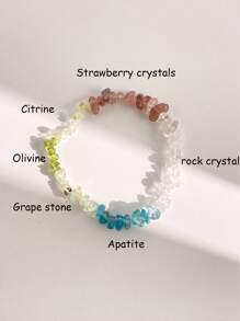 1 Pc Fashionable And Colorful Natural Crystal Crushed Stone Bracelet, Including Strawberry Crystal, White Crystal, Apatite, Grape Stone, Peridot, Citrine, Suitable For Women's Daily Wear, Comes With A Gift Box And Jewelry Storage Bag