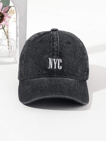 1pc Men New Washed Denim NYC Embroidered Outdoor Sports Sun Protection Baseball Cap, Casual