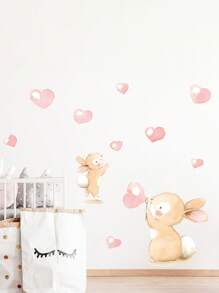1pc Colorful Cartoon Heart-Shaped Wall Sticker, Cute Girly Style Room Bedroom Background Wall Decor Stickers Personalised Stickers