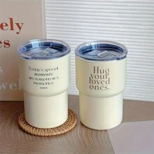 1 件，带盖和吸管的时尚玻璃杯，潮流文字不锈钢水疗水瓶，便携式水瓶，适用于汽车、家庭、办公室、夏季饮水套装、旅行配件、家庭厨房用品、2024 年生日礼物 - 彩色 - 查看 2