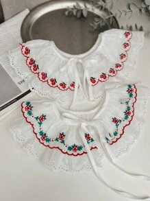 1pc Cherry Print Casual Detachable Collar, With Ruffle Trim, Adjustable Drawstring, Versatile Decorative Collar
