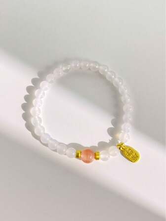 1 Pc Fashionable Natural White Agate Flower Agate Bracelet, Suitable For Women's Daily Wear, Comes With A Gift Box And Jewelry Storage Bag