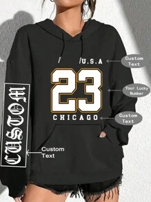 Sudadera personalizada "I Love" / Personalizada para amigos / parejas / mascotas / reunión de la escuela / grupo de baile / trabajo / regalos para la mejor amiga / regalos para ella / top negro / ropa esencial de otoño - Negro - Ver 1