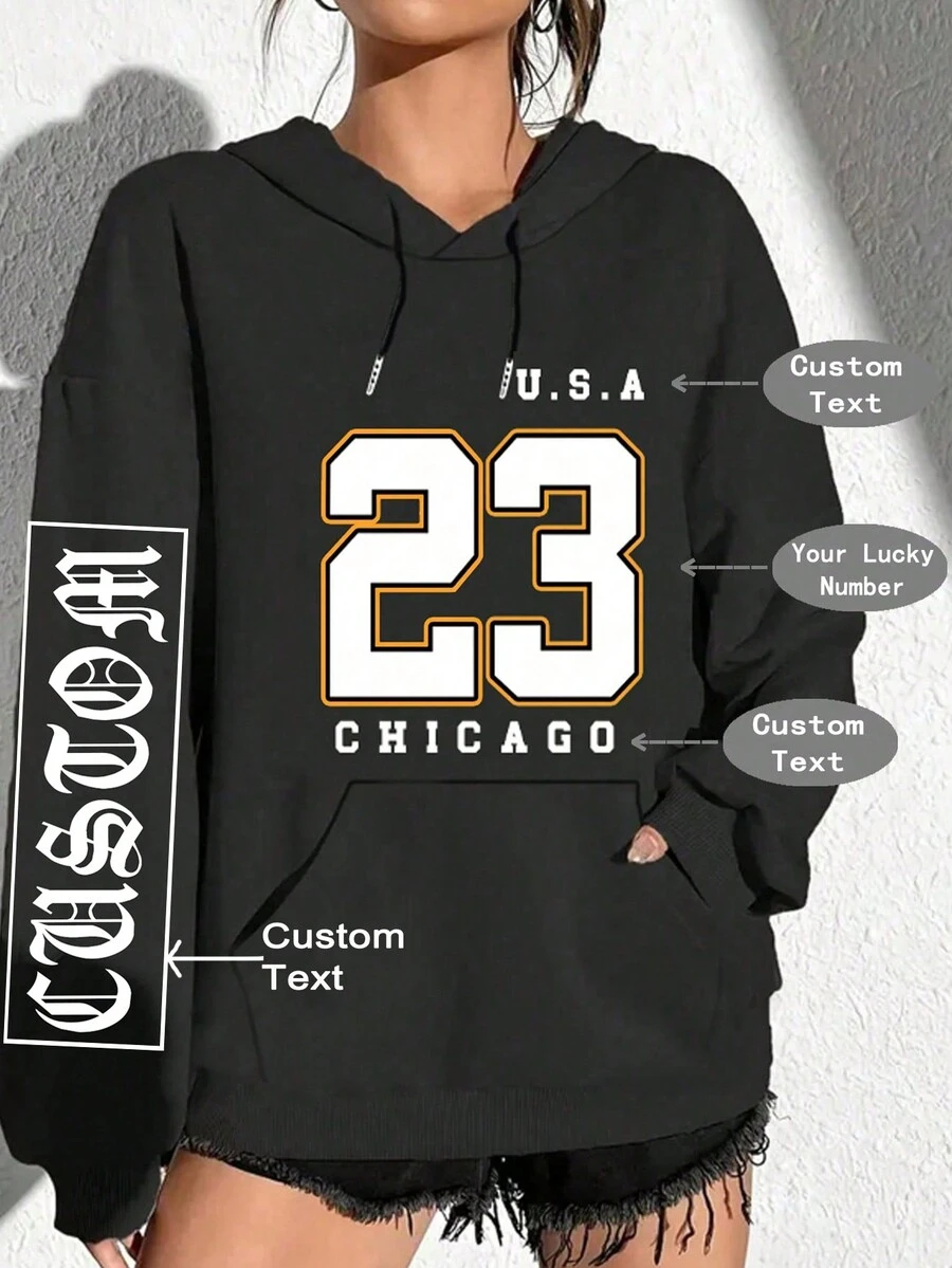 Sudadera personalizada "I Love" / Personalizada para amigos / parejas / mascotas / reunión de la escuela / grupo de baile / trabajo / regalos para la mejor amiga / regalos para ella / top negro / ropa esencial de otoño - Negro - Ver 1