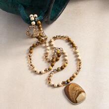 1 chiếc dây chuyền thời trang mới phong cách Bohemian dành cho nữ mùa thu/đông 6mm làm từ đá tự nhiên và thủy tinh, mặt dây chuyền bằng đá tự nhiên hình học - NK2078 - Xem 3