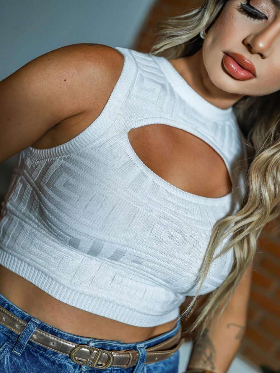 Elegant Modal Tricot Tank Top With Cutout Neckline - 白色 - 查看 1
