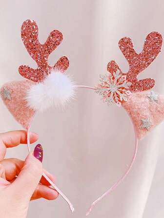 1件新款闪亮驯鹿角猫耳圣诞发箍，可爱圣诞发饰，女士发箍