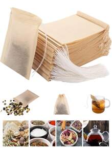 Disposable Tea Filter Bags For Loose Tea, Wood Pulp Material, And Compostable, Unbleached Empty Tea Infuser Sachets With Drawstring - Apricot - View 1