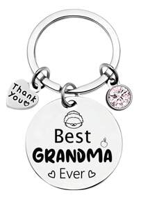 1 Pair Stainless Steel Keychain With Cartoon Portrait & Engraved Text "Best Grandma", "Best Grandpa", Thoughtful Gift For Grandparents, Grandma, Grandpa On Thanksgiving - Multicolor - View 4