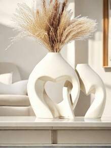 Jarrones blancos para decoración, set de 2 jarrones cerámicos en forma de corazón, jarrones nórdicos en forma de corazón, jarrones decorativos simples para centros de mesa, decoración de bodas, restaurantes, sala de estar y oficina - Multicolor - Ver 2