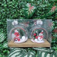 Jogo 2 Bolas de Natal Decoradas Papai Noel e Boneco de Neve 3D Transparente - Bela Flor - Vermelho e Branco - Visão 8