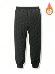 Men's Winter Warm Sports Pants, Wool Thermal Lined, Zip Pockets, Activewear Thermal Sweatpants - Black - View 2