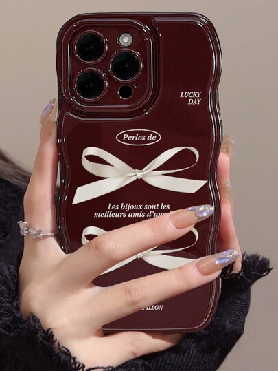 GUCADI 1pc Raspberry Red & 2pcs White Bow Decor Phone Case Compatible With IPhone Waterproof Shockproof Anti-Fall Scratch Resistant