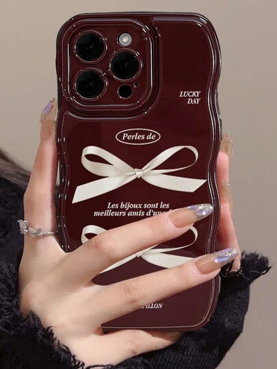 GUCADI 1 件覆盆子红 & 2 件白色蝴蝶结装饰手机壳适用于 防水防震防摔防刮