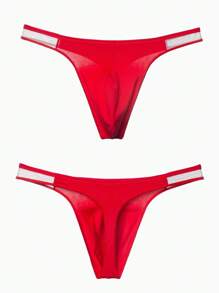 3 Pack Men's Cotton Thong Sexy G String Low Rise T-Back For Sports Black/Grey/Red - Black/Red/Grey - View 5