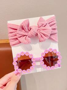 2/4pcs/Set New Girls Cute Solid Colors Bowknot Hairband Flower Frame Fashion Glasses Kids Hair Accessories Set,Card Only Show,Don't Shipping - Sunglasses+Headband - View 15
