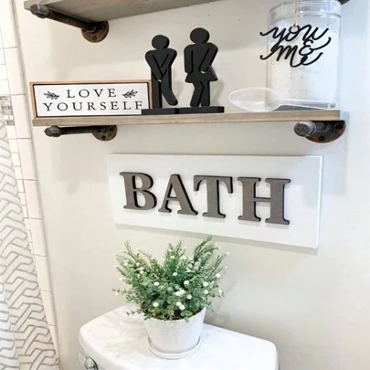 1 件木制浴室标牌，直立式卫生间门牌，男女通用厕所标牌，最佳礼物