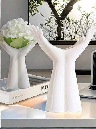 形状手花瓶现代白色和金色树脂花瓶装饰，花瓶，甜甜圈花瓶适用于家庭装饰，卧室装饰，办公室和学生，最佳圣诞礼物，冬季，圣诞装饰，储存，婚礼装饰，家居装饰，珠宝收纳，派对装饰