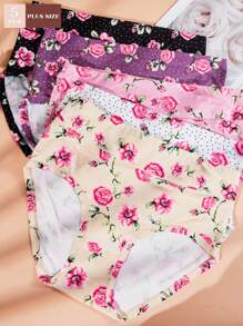 5pcs Plus Size Women Dot Printed Soft Triangle Panties, Suitable For All Seasons - Multicolor - View 1