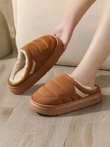 Unisex Winter Fashion Home Plush Warm Slippers, Outdoor Slip-On Thick-Soled Fleece Casual Shoes