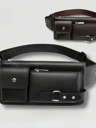 Leather Bag Men's Business Leisure Sports Crossbody Waterproof Waist Bag Multi-Layer Shoulder PU Leather Chest BagLarge Capacity Multi-Card Slots,Business Casual Style,Birthday Gift,Graduation Gift,Father's Day Gift