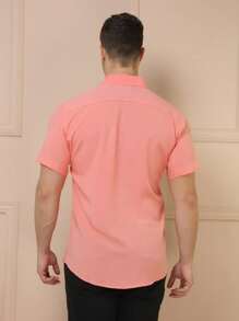 Men's Short Sleeve Button Down Shirt Plain - Màu Hồng baby - Xem 7