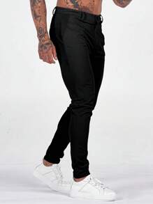 Elegant Gentlemen's High-End Trousers, Men's Premium Business Solid Color Versatile Commuter Slim Fit Casual Pants, Suitable As Gift For Husband Or Boyfriend
