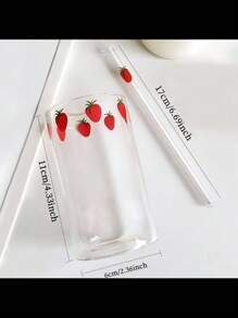 可爱草莓玻璃杯带吸管，适合咖啡、牛奶、茶、饮料 - 彩色 - 查看 12