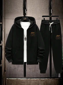 Conjunto de 2 piezas de sudadera con capucha casual y pantalón de chándal con estampado de número 23 y letras, ropa de otoño e invierno para hombres de talla grande