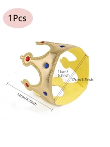 1件成人金色国王皇冠，水钻布艺王子服装头饰，蛋糕装饰，生日派对皇冠帽 - 彩色 - 查看 4