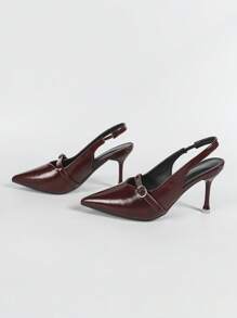 Women's Pointed Toe Burgundy Slip-On Dress Pumps, Versatile For Formal Occasion And Daily Wear