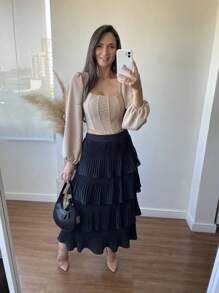 4 Layer Pleated Skirt S-1 - Black - View 1