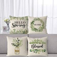 4件套梅森罐花卉图案抱枕套，家居沙发卧室客厅节日装饰靠垫套，农舍风格，单面设计，不含枕芯 - 米色 - 查看 3