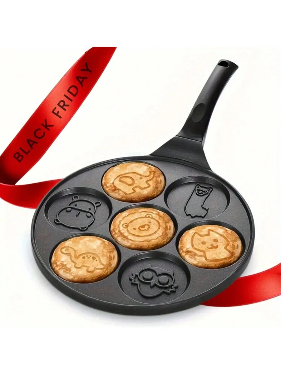 Frigideira Multiuso de Alumínio com 7 Moldes Fofos de Desenho Animado - Ideal para Ovos, Panquecas e Bolinhos | Escolha Perfeita para Cozinha Doméstica e Acampamento ao Ar Livre
