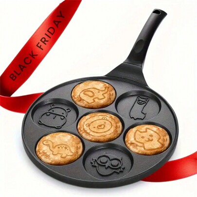 Multi-Functional Aluminum Frying Pan With 7 Cute Cartoon Molds - Suitable For Eggs, Pancakes And Dumplings | Perfect Choice For Home Kitchen And Outdoor Camping