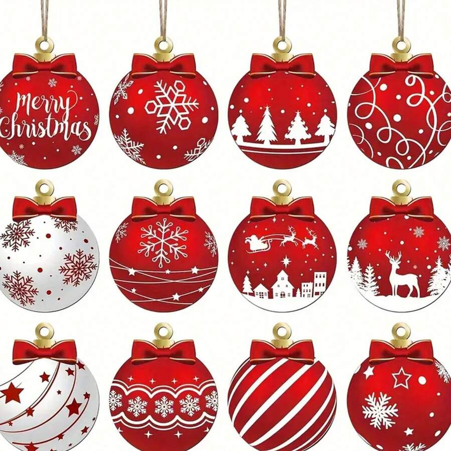 12pcs Creative Wooden Single-Sided Hanging Decorations, Home Decor, Party Supplies - Multicolor - View 1