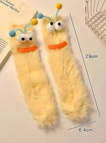 1 par de calcetines divertidos de mujer, calcetines navideños, calcetines de dibujos animados, calcetines de felpa, calcetines navideños, calcetines tubo sonrientes, calcetines de ojos grandes, calcetines lindos, calcetines cálidos