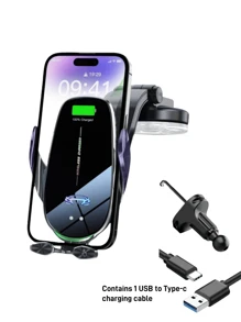 YITUMU Wireless Car Charger Holder, Fast Charging Automatic Clamping 15W Smart Dual-Control Induction Car Phone Holder, Optional Cigarette Lighter Car Charger Accessory, Suitable For Android And Apple Phones With Wireless Charging Function Car Accessories