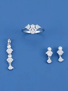 DV JEWELRY 3pcs/Set Cubic Zirconia White Gold/18K Gold Plated Luxury Pendant Earrings Open Ring Jewelry Set, Gift For Women Wedding Party Anniversary