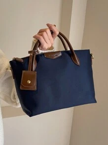 女士时尚手提包，大容量饺子形手提包，时尚蓝色单肩包 - 藏蓝色 - 查看 2