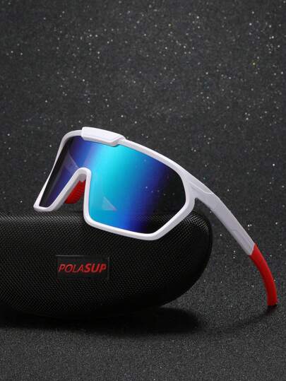 1 件 POLASUP 骑行时尚眼镜，夏季超大科幻几何空心框架骑行眼镜，适合户外骑行、运动、徒步旅行（配有 EVA 盒、清洁布和眼镜带）